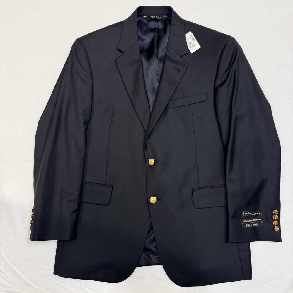 Jos A. Bank Men’s 40S Navy Blazer 100% Superfine Wool Gold Crest Buttons